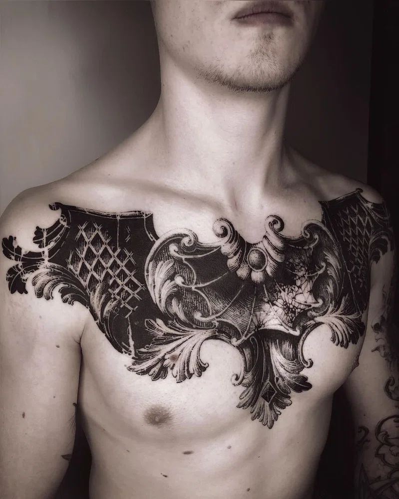 Chest barocco filigree tattoo