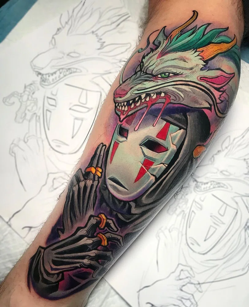 Tatouage manga en couleur par l'artiste Isnard Barbosa.