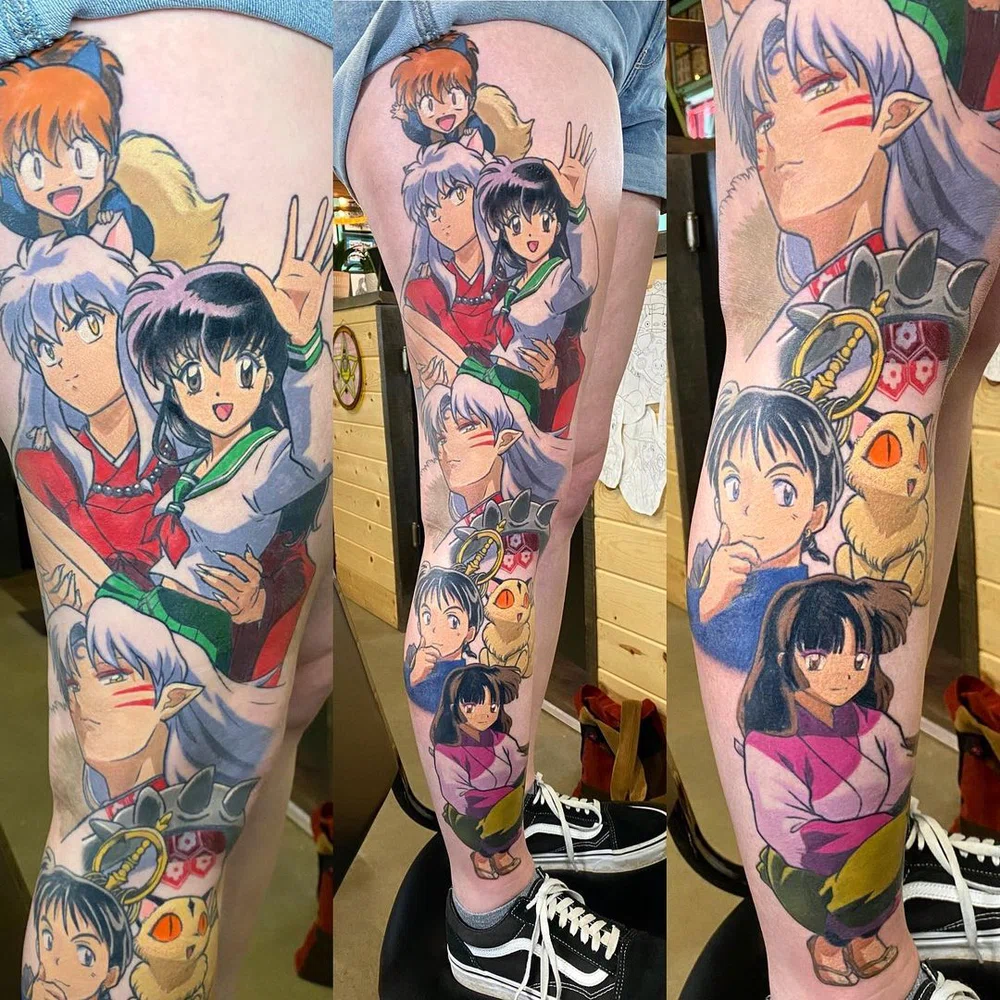 full leg anime tattoo a color por artista Kimberly Graziano