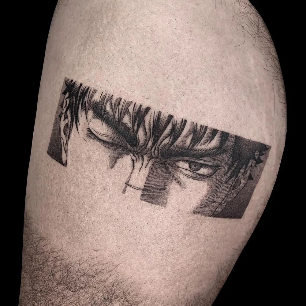 Tatuaje de Guts blanco y negro con aguja 3RL de Monlix