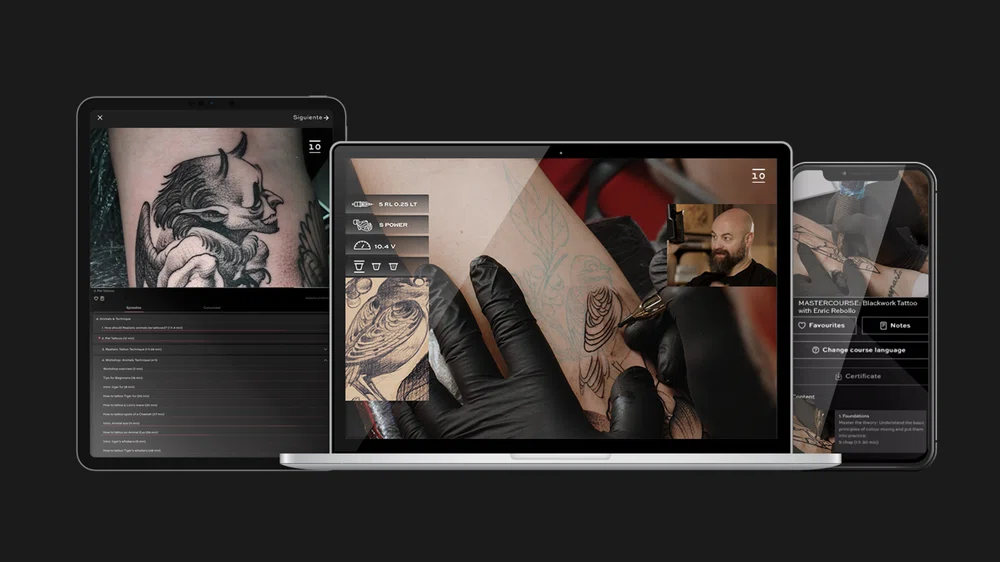 formación para aprender Blackwork de Enric Rebollo en multidispositivo, móvil, tablet, desktop en 10 Masters