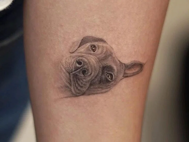 tatuaje realista del rostro de un perro