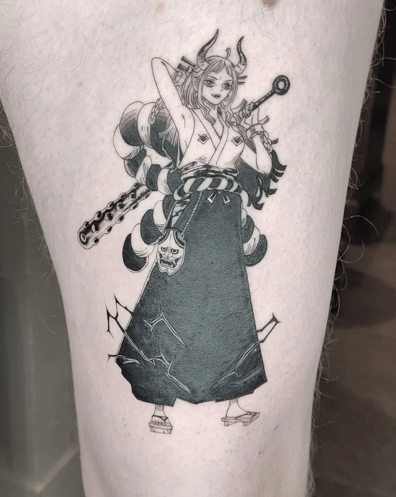 Tatouage anime par Yokai avec la technique fine line.